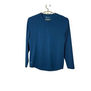 BYLT Basics Drop Cut Lux Henley Long Sleeve Shirt Blue Teal  Mens Large L Euc